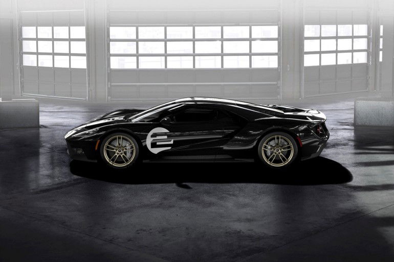 All-new Ford GT '66 Heritage Edition with unique black and silver-stripe livery celebrates 1966 Le Mans-winning GT40 Mark II race car driven by Bruce McLaren and Chris Amon