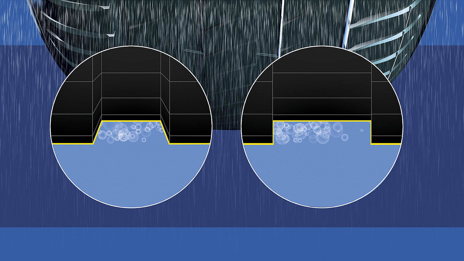 Il battistrada del Michelin Primacy 4: il battistrada ha trama rettangolare affiancata a quella trapezoidale