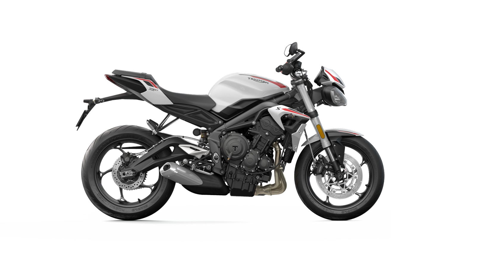 triumph street triple s 2020, bianca, vista laterale, moto patente A2