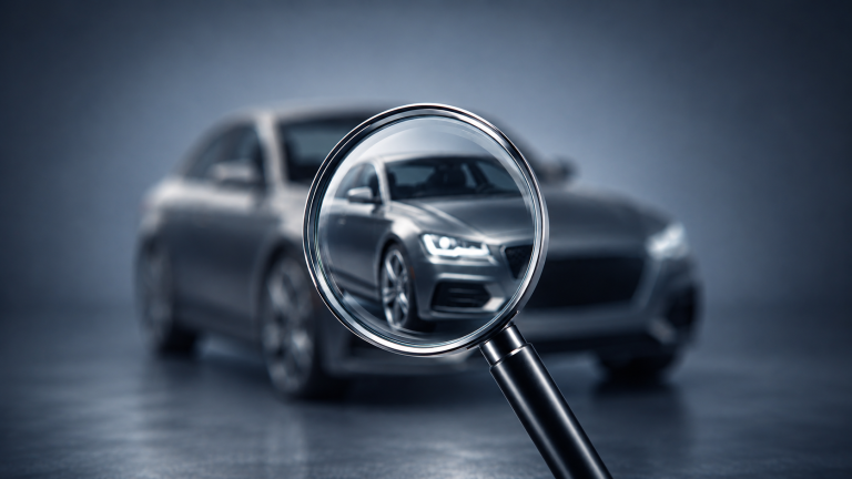 auto osservata con lente d'ingrandimento