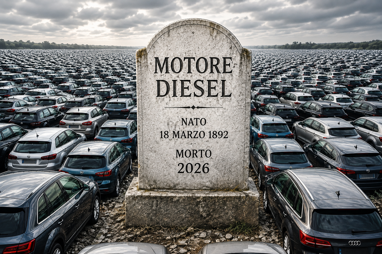 Immagine AI lapide motore Diesel in cimitero di auto